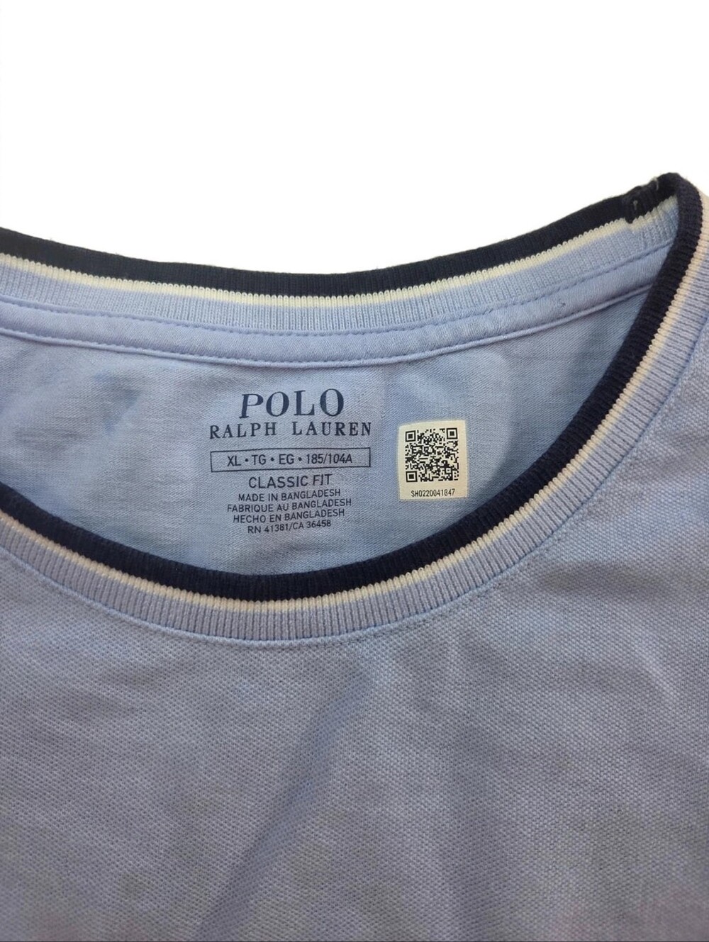 Polo Ralph Lauren XL Classic Fit Light Blue Ringer Tee Pony 95% Cotton - Picture 3 of 6